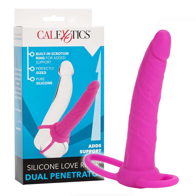 CalExotics Dual Penetrator silikónové dildo s kroužkem na penis pink